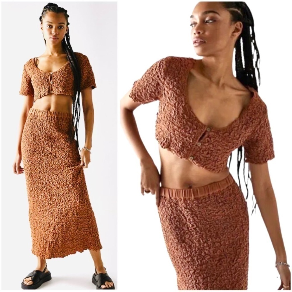 FREE PEOPLE Crinkled Stretchy Versatile Party Festive 2-piece Maxi Skirt Set S/P